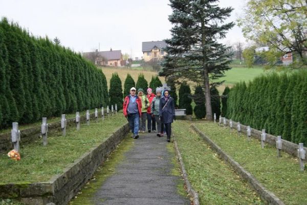 mogiły żołnierskie na cmentarzu wojennym - tu pochowani polegli na frontach I - szej i  II - giej wojny światowej.