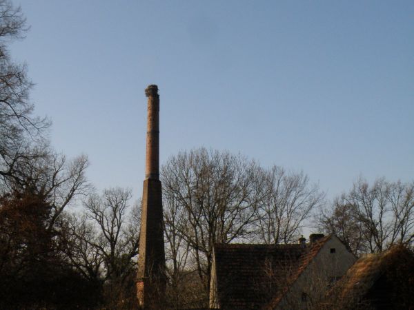 Komin   ostatnia budowla po gorzelni "zagospodarowany" przez bociany