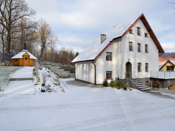 widok z na chatę grillową i budynek