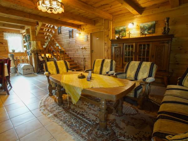 salon z kominkiem i TV