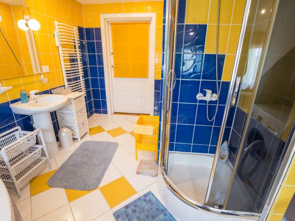 łazienka z natryskiem, pralką