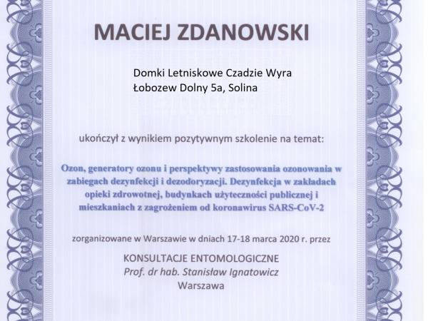 Certyfikat dezynfekcji.