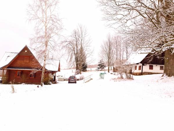 w tle stara chata (nie jest zamieszkała)