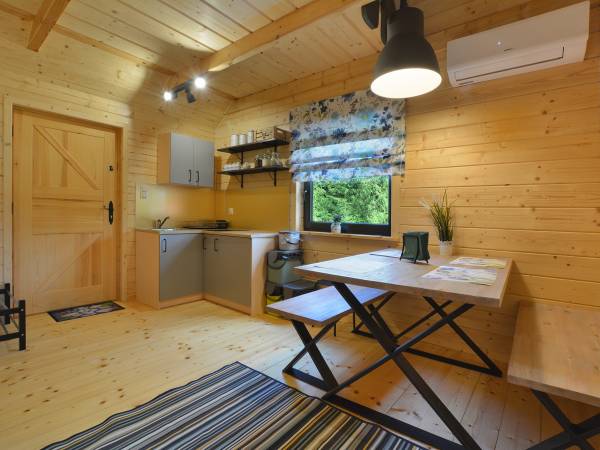 Salon z aneksem kuchennym w apartamencie górnym