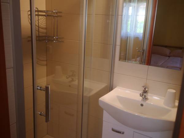 lazienka w pokoju z aneksem kuchennym