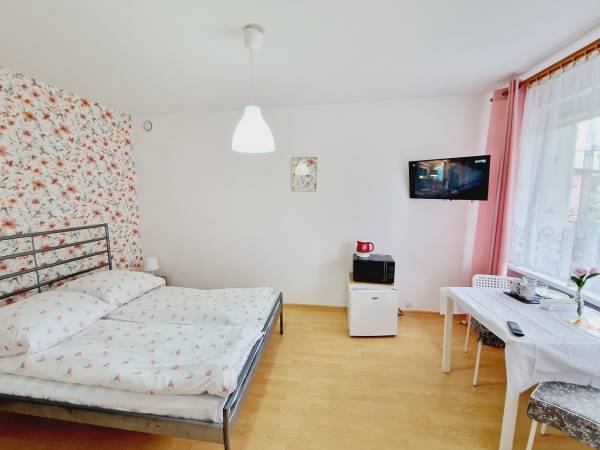 Pokój 2 osobowy pawilon z łazienką tv lodówką oraz mikrofalą