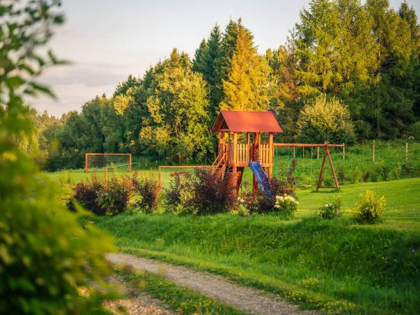 Domek zabaw - Ścianka wspinaczkowa, huśtawki i zjeżdzalnia
