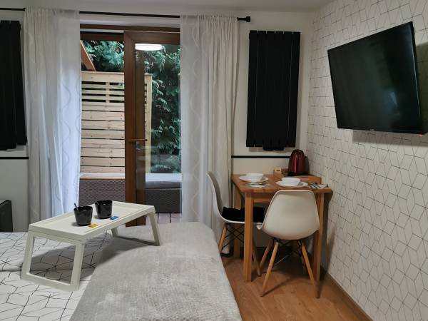 pokój 2-osobowy z podwójnym łóżkiem i bezpośrednim wyjściem do ogrodu