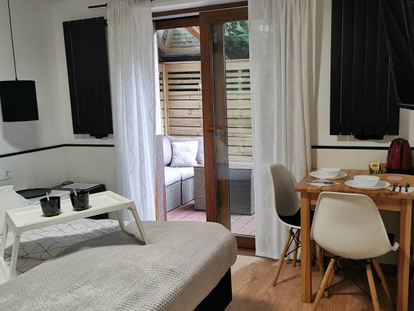 pokój 2-osobowy z podwójnym łóżkiem i bezpośrednim wyjściem do ogrodu