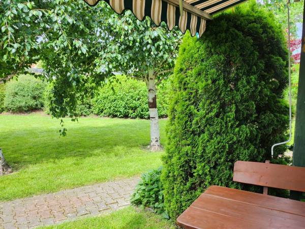 zieleń i przestrzeń przed domkami