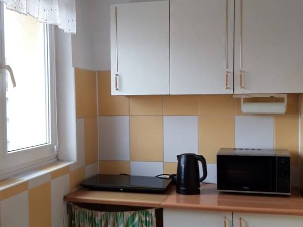 kuchnia w mieszkaniu 2 pokojowym (płyta indukcyjna, czajnik na wodę, lodówka, mikrofalówka, ekspres 