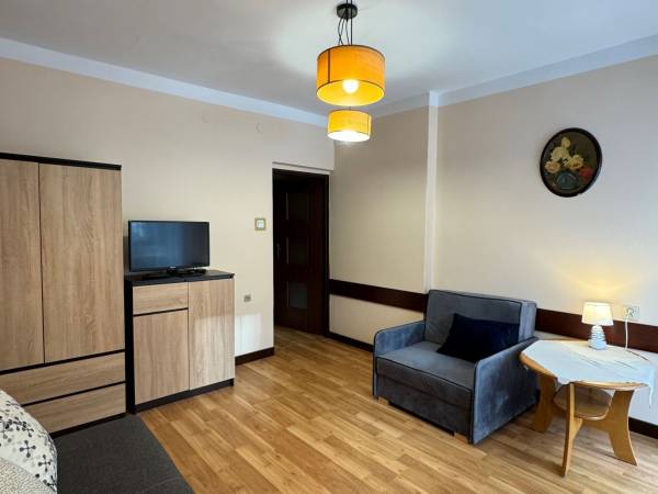 Pokój nr 14 / 3 os. z balkonem, Sofa 2 os. + fotel rozkładany, szafa, szafka 