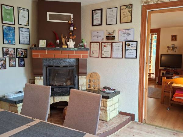 pokój dzienny z kominkiem 