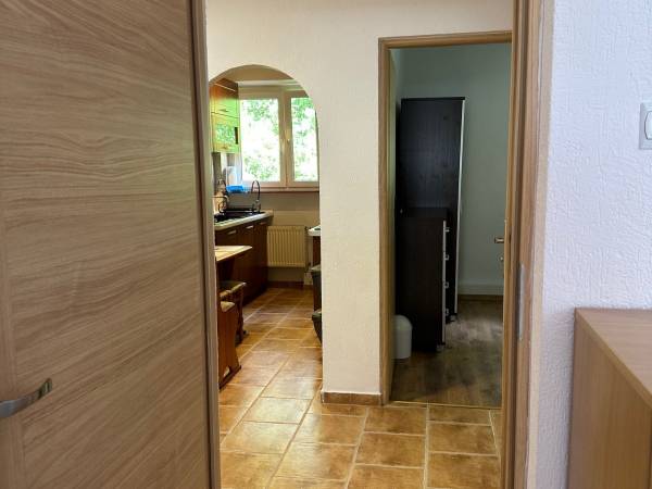 Widok na kuchnię i sypialnię