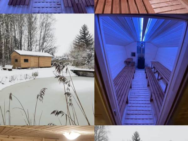 Domek z stawem w lesie SAUNA (BALIA)