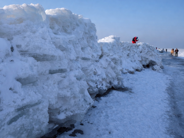 Niecodzienne zjawisko w Mikoszewie. Lodowe formacje wyższe od człowieka