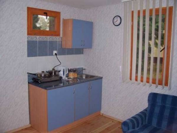 Domek 2-pokojowy aneks kuchenny w pokoju.