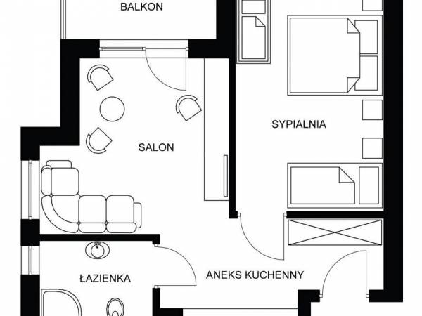 apartament dwupokojowy dla max 4-5 os z aneksem bud B