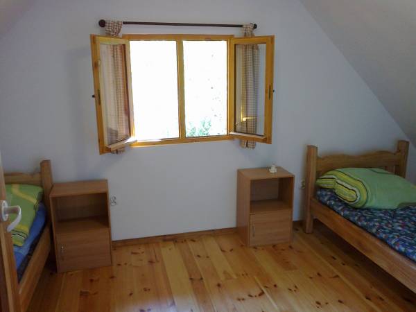 Sypialnia w domku drewnianym