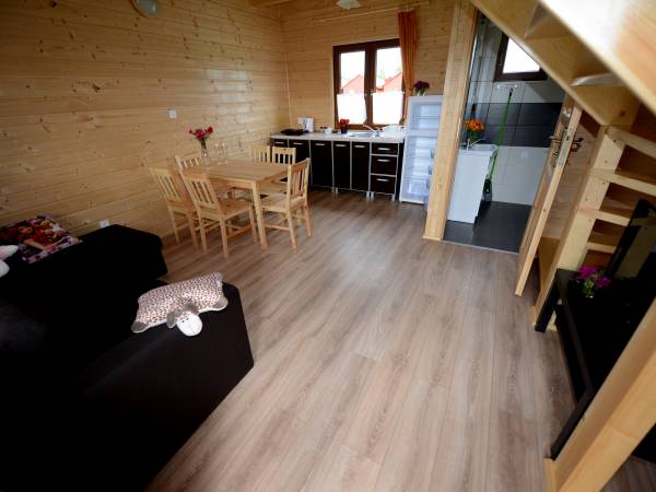 Domek wewnątrz – salon z aneksem