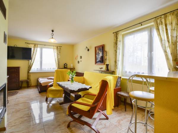 Salon na parterze z pełnym aneksem