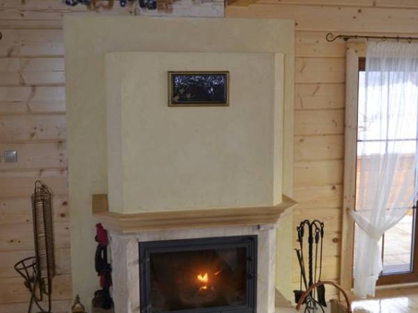 Dom Jodłowy kominek w salonie