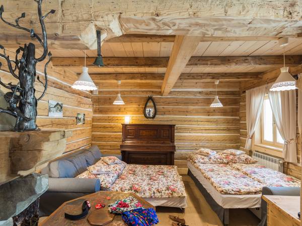 Salon w drewnianym domku