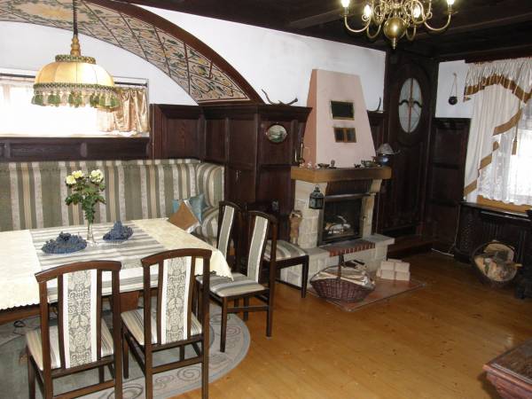 Starodawny salon z elektrycznym kominkiem