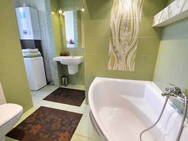 łazienka z wanną, przysznicem, pralką