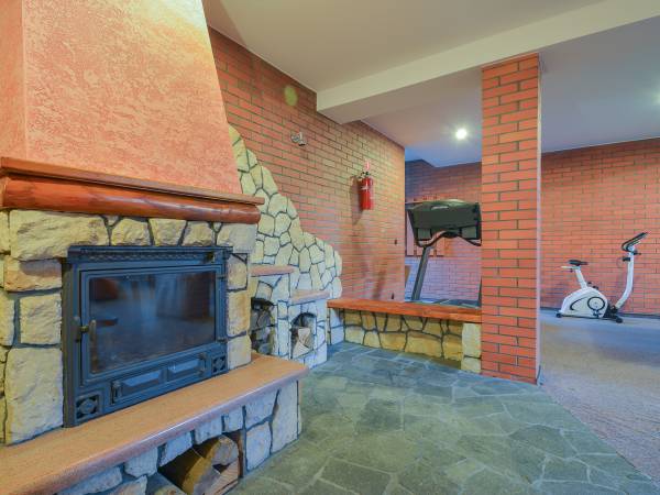 sala rekreacyjno-sportowa z kominkiem