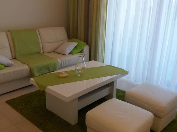 salon z kanapą dwuosobową i rozkładaną ławą