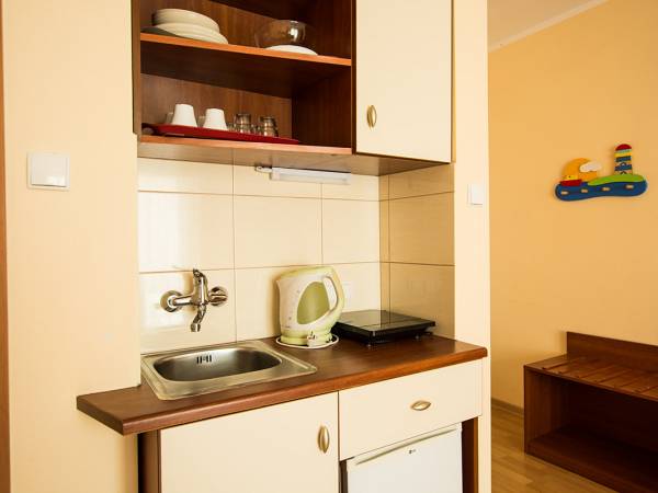 Pokój na piętrze - aneks kuchenny z pełnym wyposażeniem.