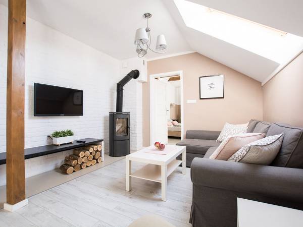 Apartament B - duży, przestronny, dwupokojowy z kominkiem.