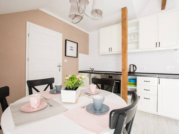 Apartament B - bogato wyposażona kuchnia z jadalnią.