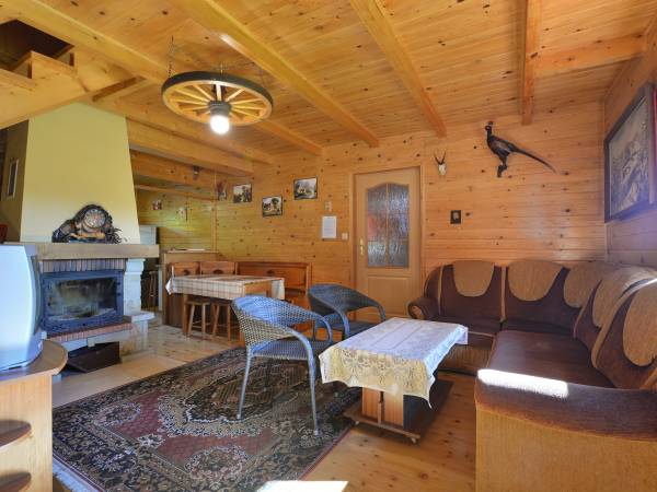 salon w domu drewnianym