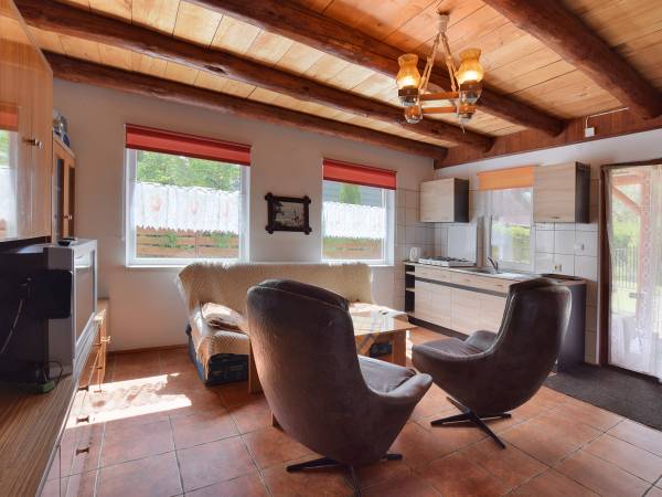 Salonik z aneksem kuchennym w dużym domku